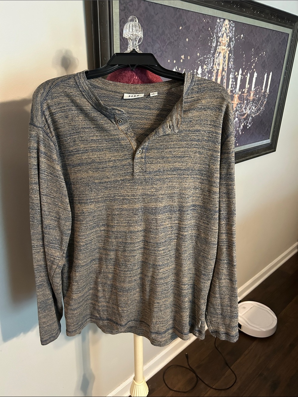 Men's Casual Long-Sleeve Henley in Blue and Gray